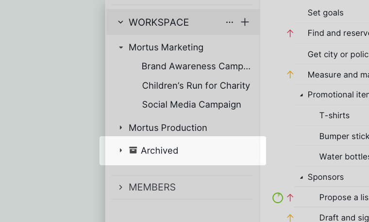 archive projects in sidebar