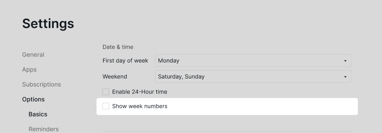 enable week numbers
