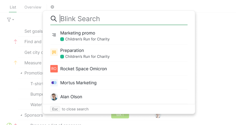 blink search popup