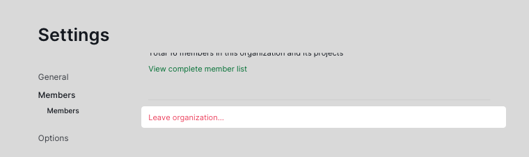 leave organization in settings page