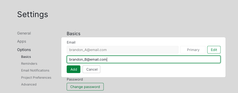 add second email in account settings