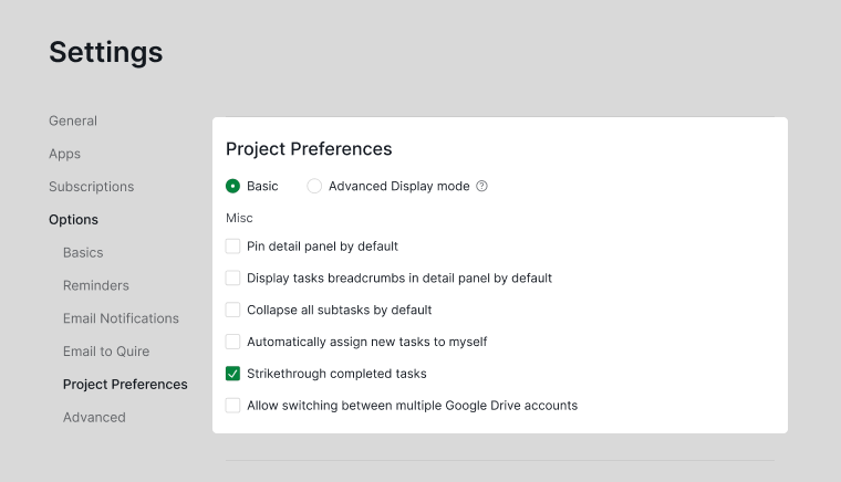 project preferences