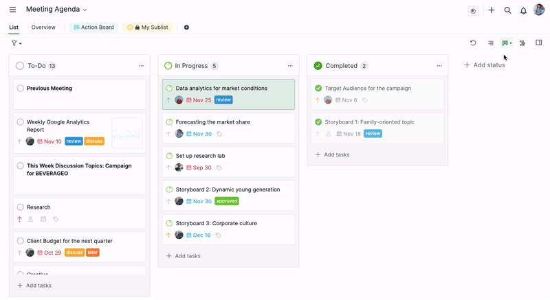 column by different options in Board view.gif