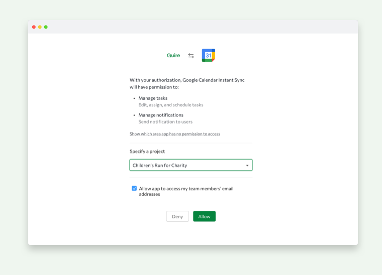 Google Calendar Instant Sync Quire Apps