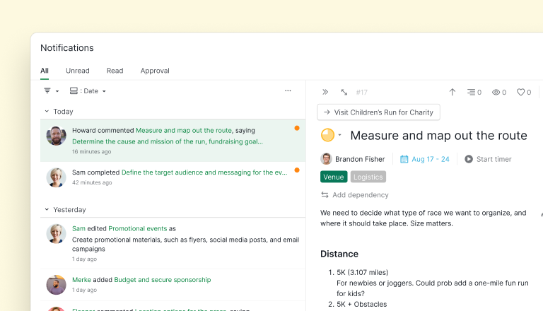 Quire revamped notifications full-width page
