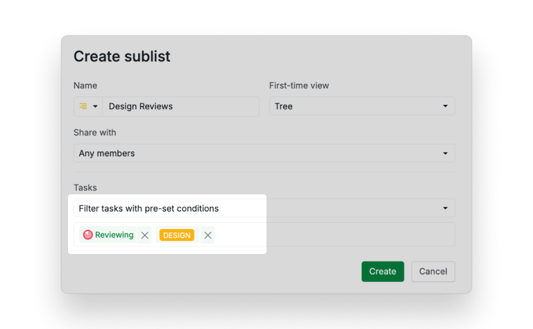 Design Reviews sublist setup