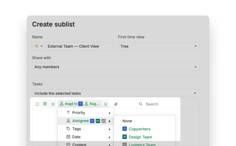 External Team client-view sublist setup