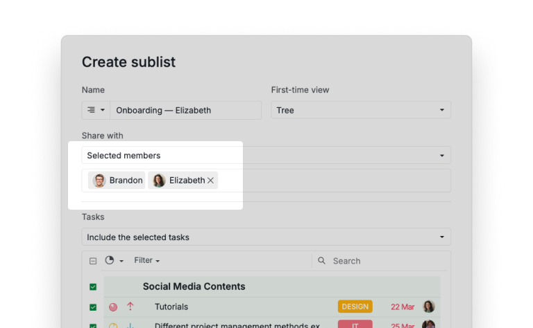 Onboarding sublist setup