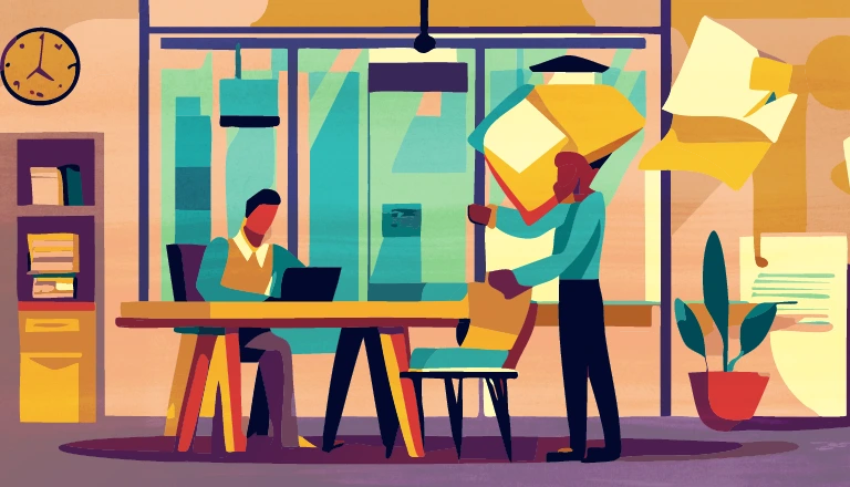 AI task management shown as an AI agent reading a personal task list and proposing a prioritized order while the person approves