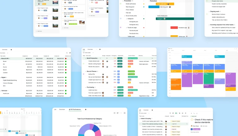 The Quire template gallery showing project management templates grouped by category, ready to copy into a project
