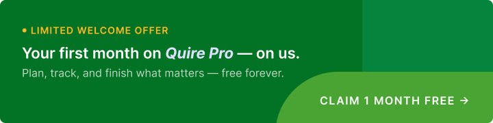 Quire Pro free first-month welcome offer for new teams