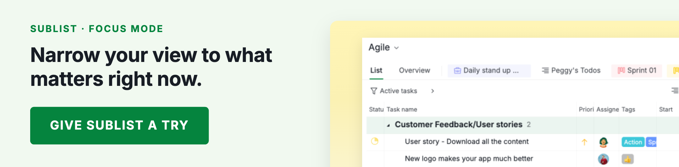 Give Quire Sublist a try — narrow your project view to the tasks that matter right now