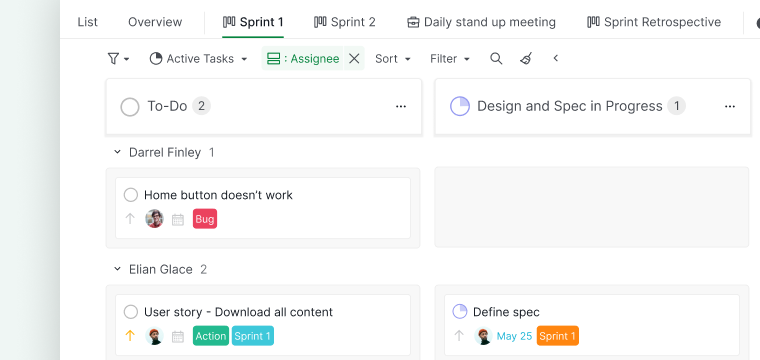 daily scrum meetings sublist and group by assignee