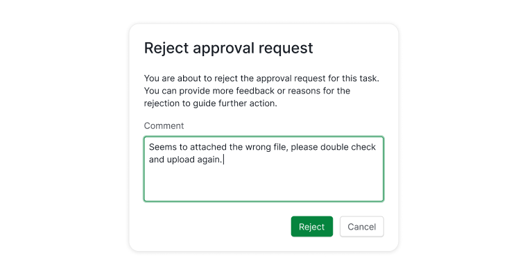leave comment when rejecting approvals