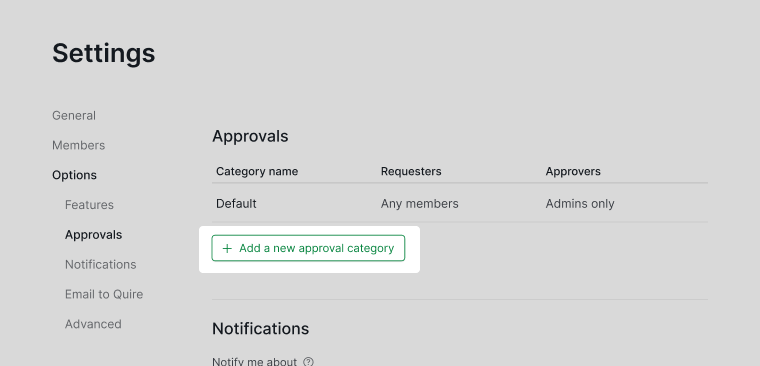 add new approval category in project settings