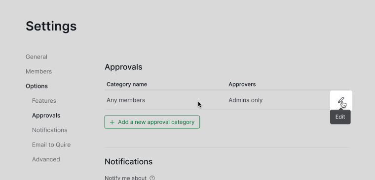 edit approval category in project settings