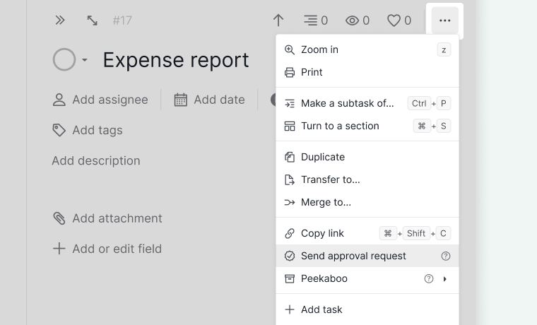 send approval request in detail panel