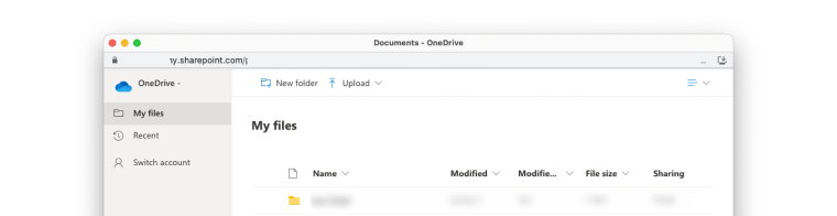 OneDrive for Business/SharePoint window