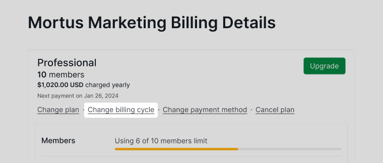 change billing cycle in billing details page