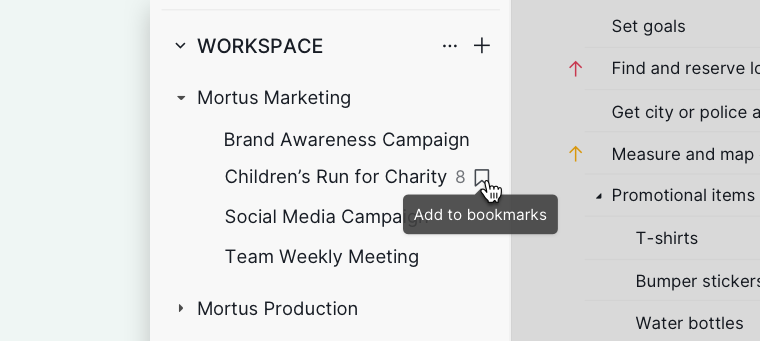 add project to bookmark