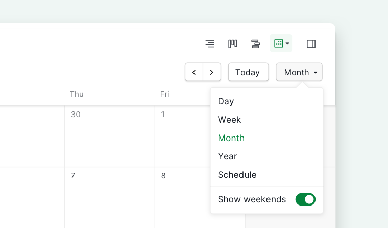changing view modes in calendar view