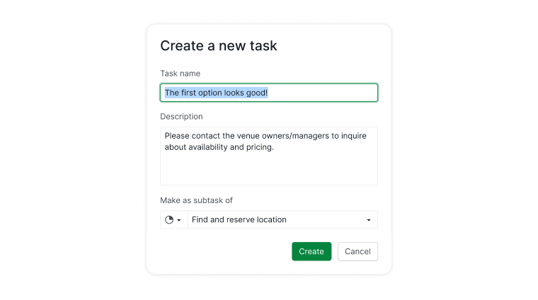 creating a task from a chat message