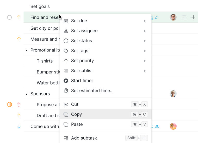 copy tasks in Quire