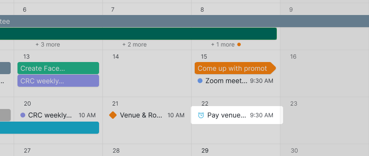 Standalone reminder shown in Calendar view in Quire