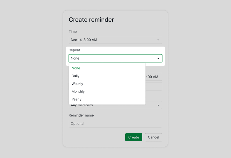 Set a reminder to repeat daily, weekly, or monthly in Quire