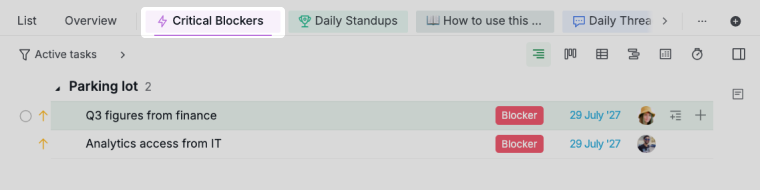 critical blockers sublist collecting every task tagged blocker