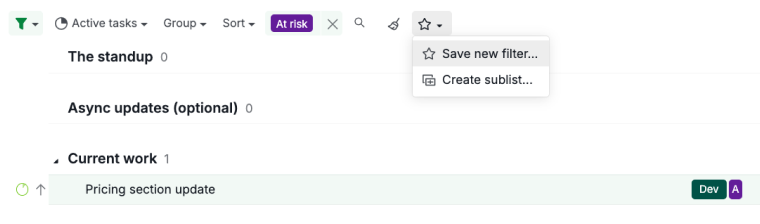 saving a filter for tasks tagged at risk