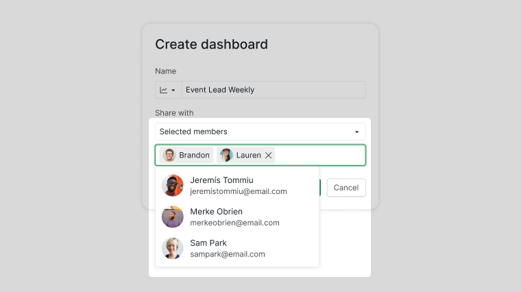 Share dashboard with selected members in Quire