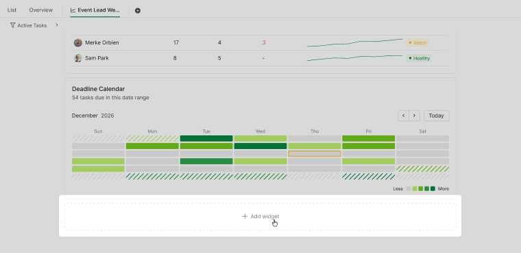 Add a widget from the Widget Library in Quire