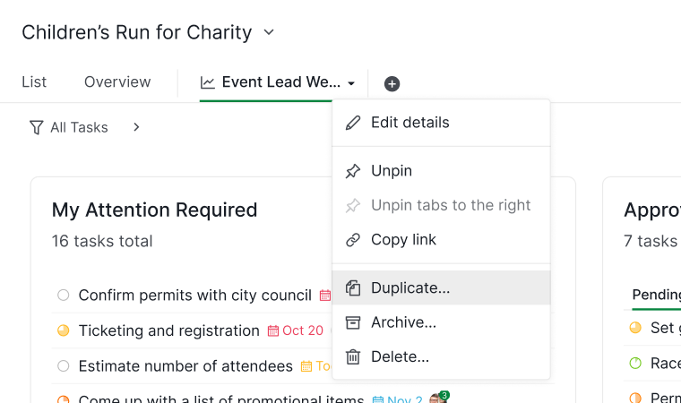 Duplicate dashboard settings in Quire