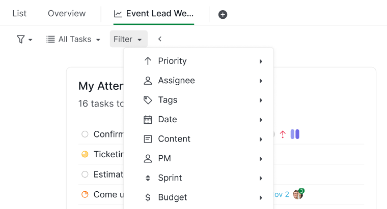 Filter all widgets on a Quire dashboard