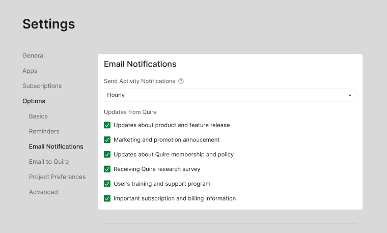 email notifications settings