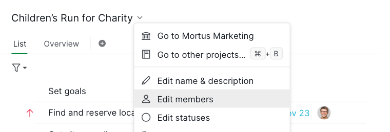project options edit members