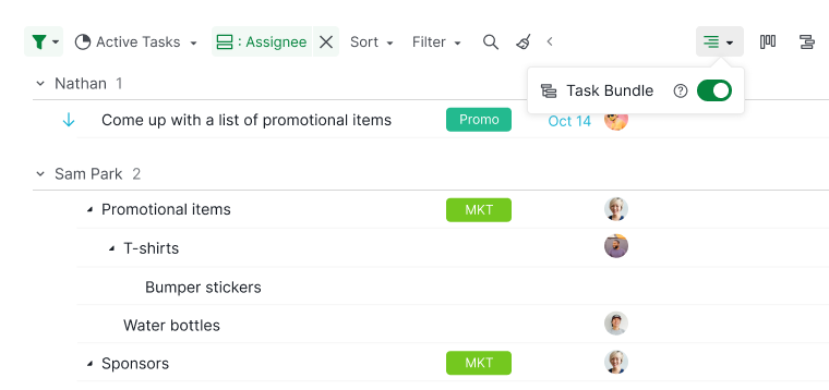 display subtasks underneath parent task when grouping your tasks