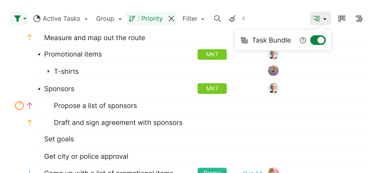 display subtasks underneath parent task when sorting your tasks