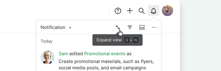 Expanded notification panel in Quire