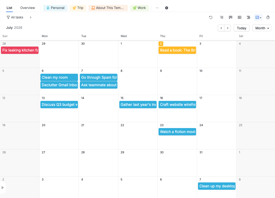 calendar tasks in calendar view