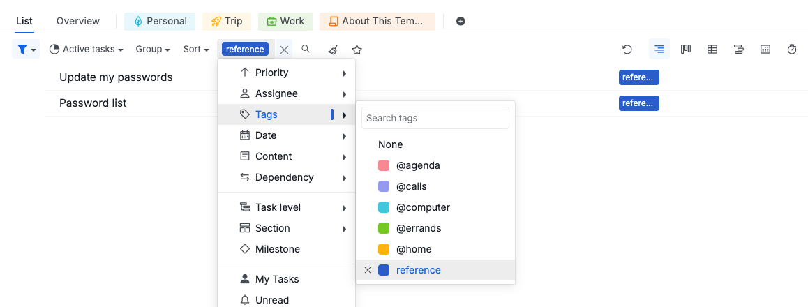 reference task with tag and description