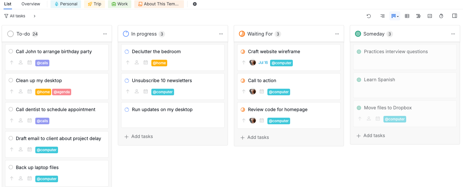 weekly review in board view