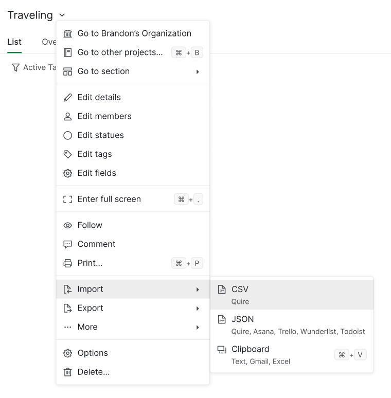 import CSV into Quire