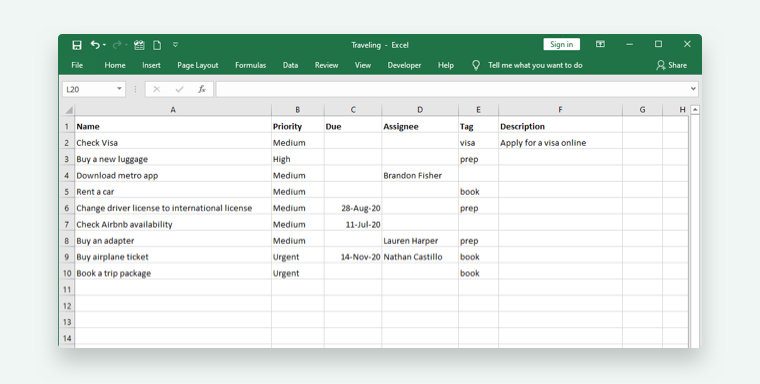 organize work data with a spreadsheet-editing tool