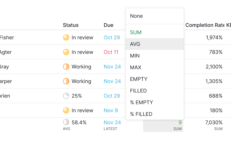 Insight footer calculations in Quire