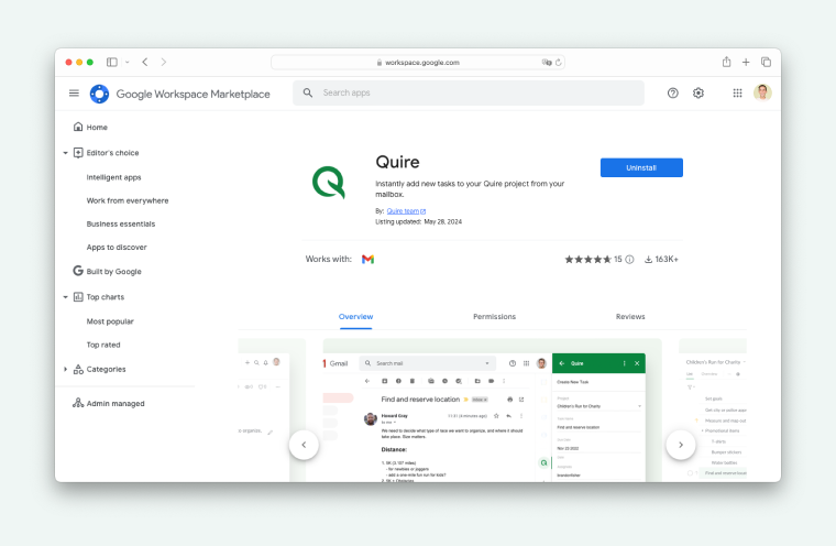 install Quire Gmail Add-on on G Suite Marketplace