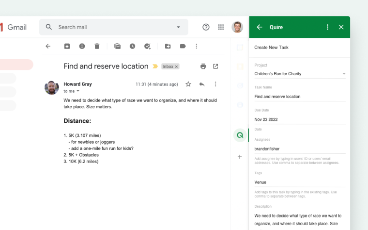 Quire Gmail Add-on adding tasks