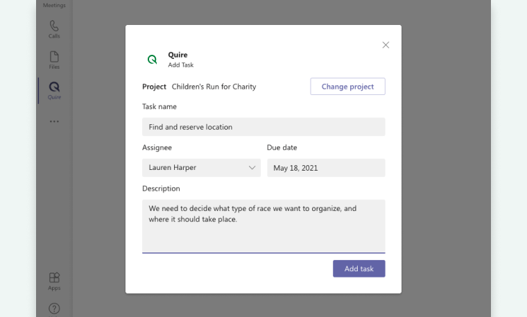 integrate with Microsoft Teams and adding new tasks