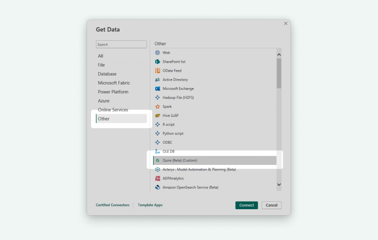search for Quire in Power BI app
